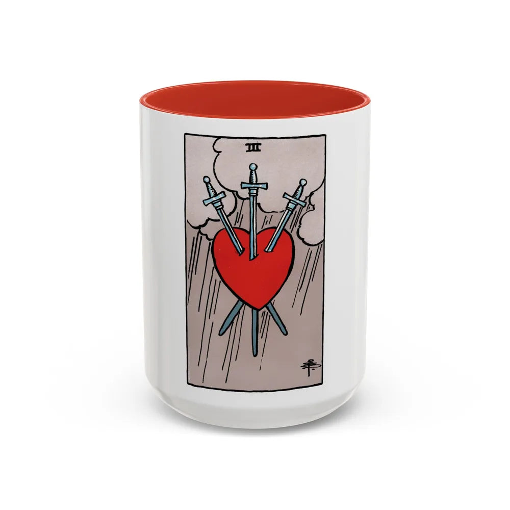 The 3 of Swords (Tarot Card) Accent Coffee Mug-15oz-Red-Go Mug Yourself