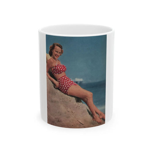 Terry Moore #516 - 4x6 2-Piece Color Full Body Swimsuit Cheesecake Photo from Early 50's (Vintage Female Icon) White Coffee Mug-11oz-Go Mug Yourself