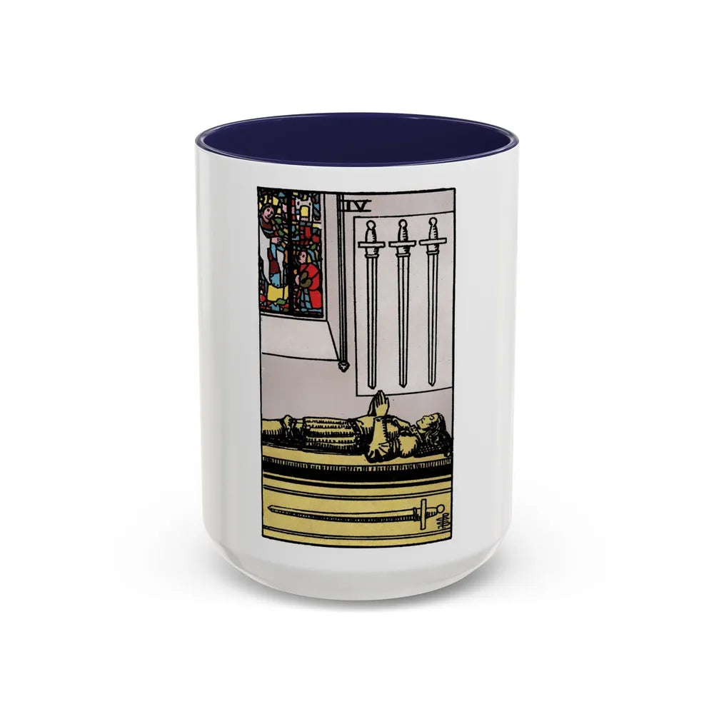 The 4 of Swords (Tarot Card) Accent Coffee Mug-15oz-Navy-Go Mug Yourself