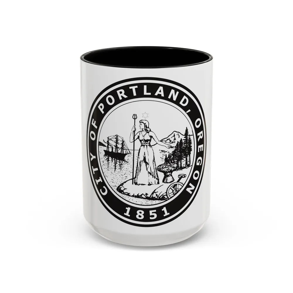 Seal of Portland Oregon - Accent Coffee Mug-15oz-Black-Go Mug Yourself