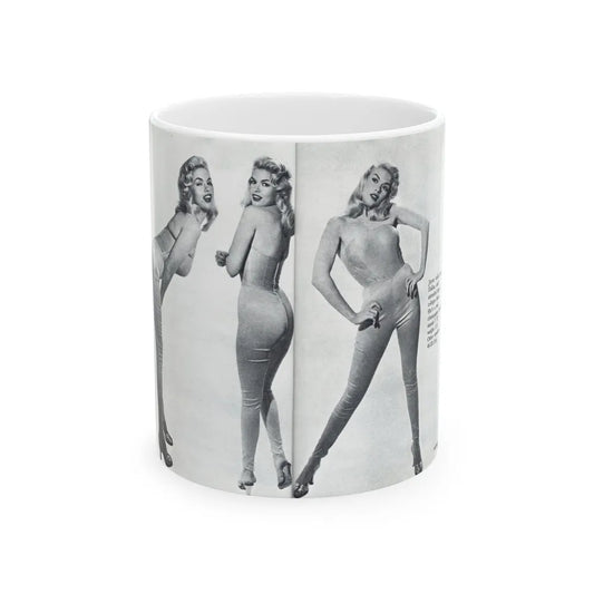 Jayne Mansfield #317 - Pages 42 & 43 Pages 3 & 4 of 6 featuring, Jayne+3 B&W Photos & Caption from Pageant Digest Mag. June '55 (Vintage Female Icon) White Coffee Mug-11oz-Go Mug Yourself