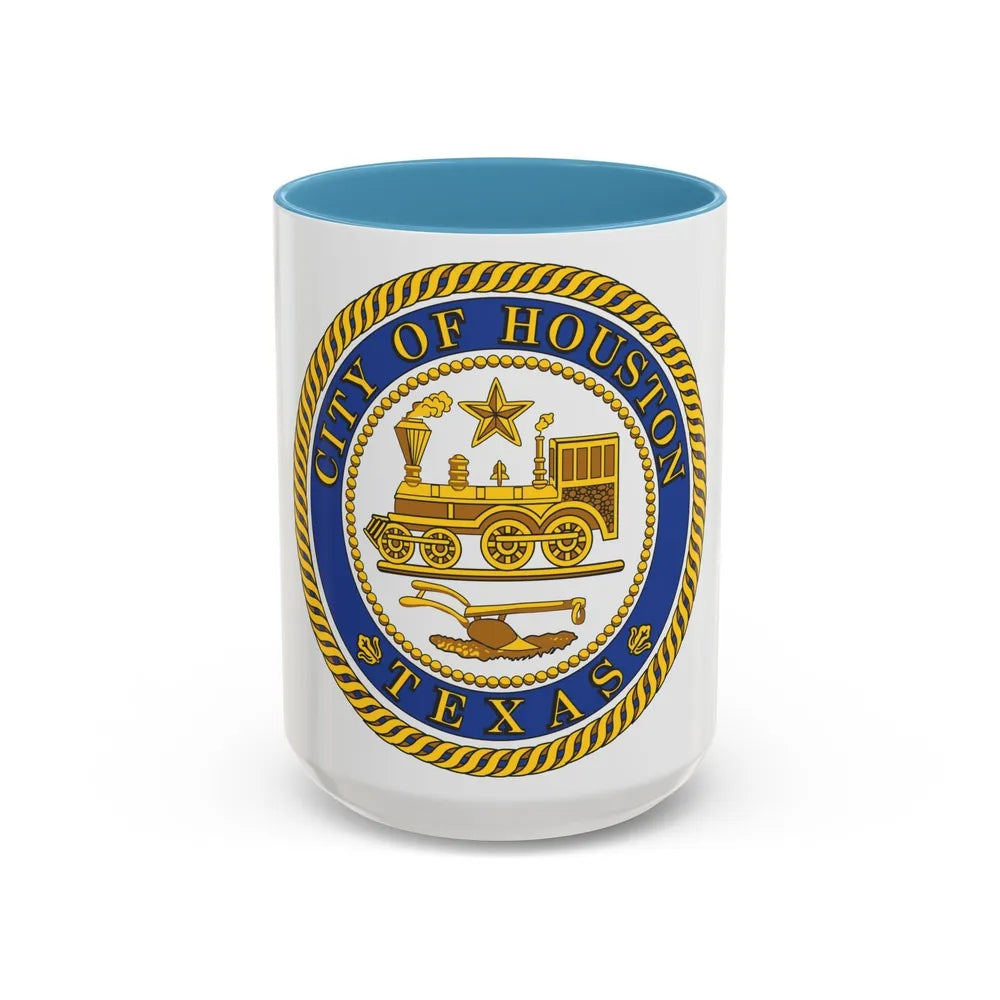 Seal of Houston Texas - Accent Coffee Mug-15oz-Light Blue-Go Mug Yourself