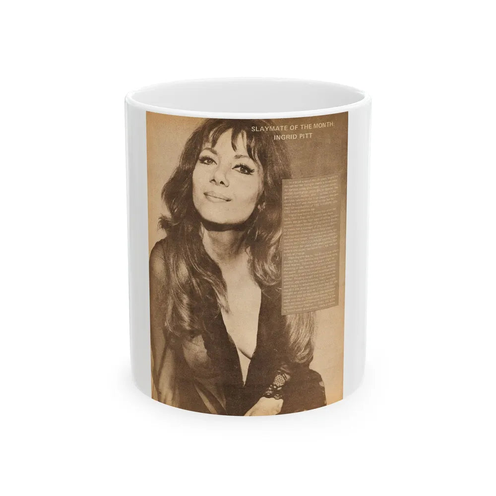 Ingrid Pitt #65 (Vintage Female Icon) White Coffee Mug-11oz-Go Mug Yourself