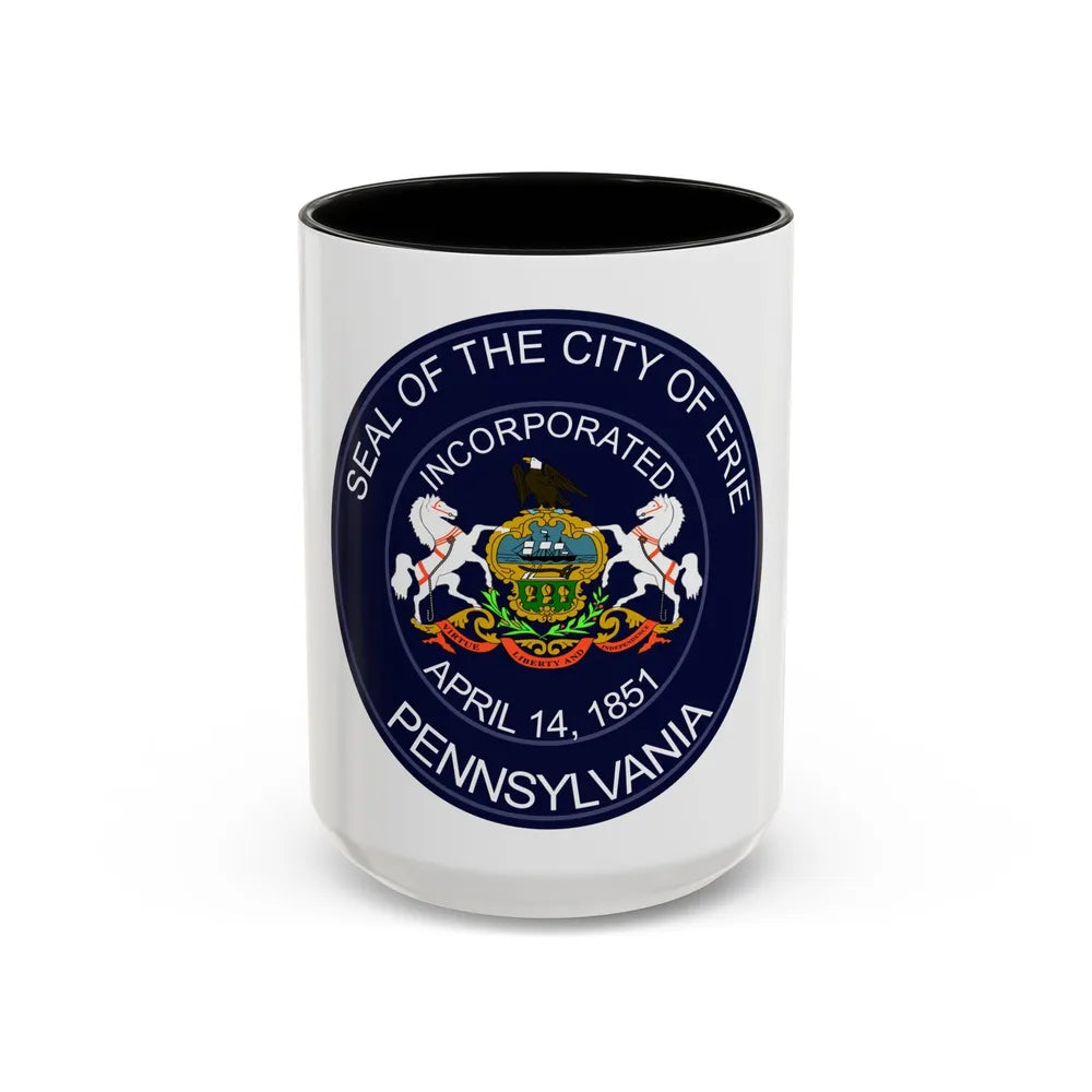 Seal of Erie Pennsylvania - Accent Coffee Mug-15oz-Black-Go Mug Yourself