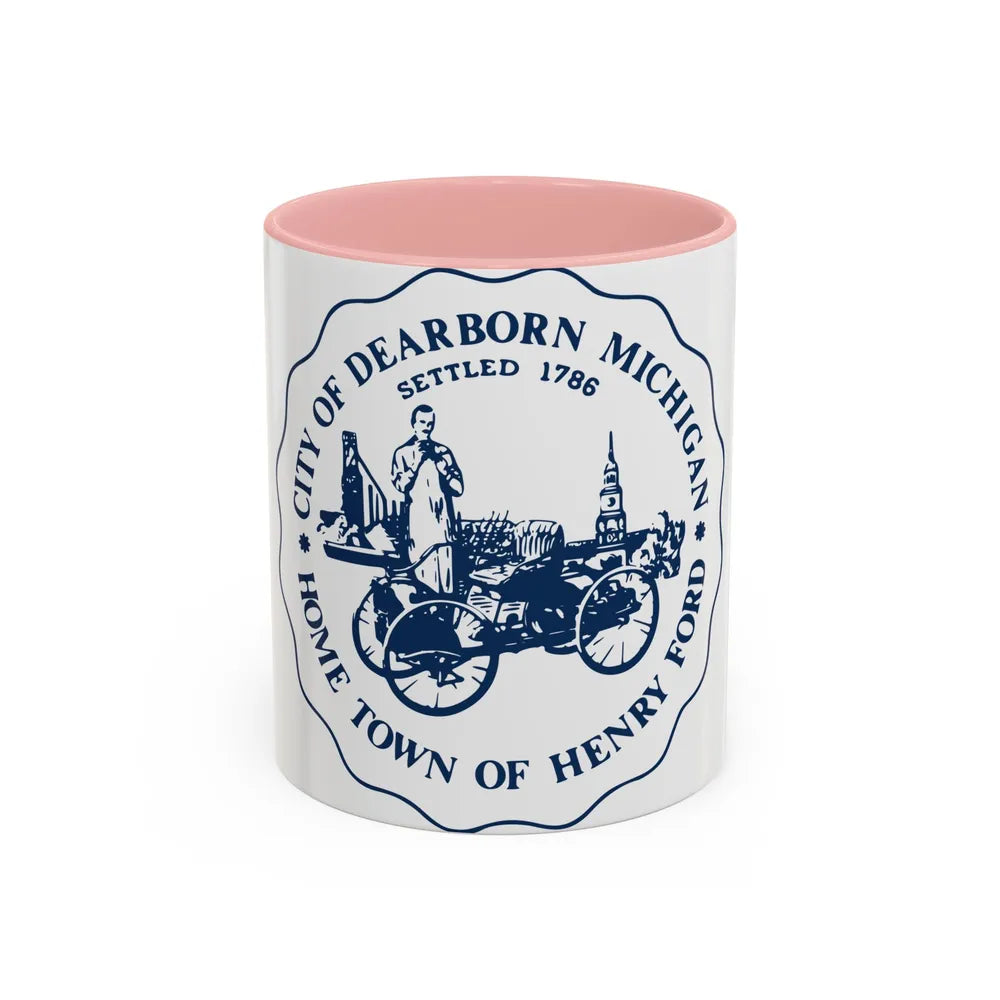 Seal of Dearborn Michigan - Accent Coffee Mug-11oz-Pink-Go Mug Yourself