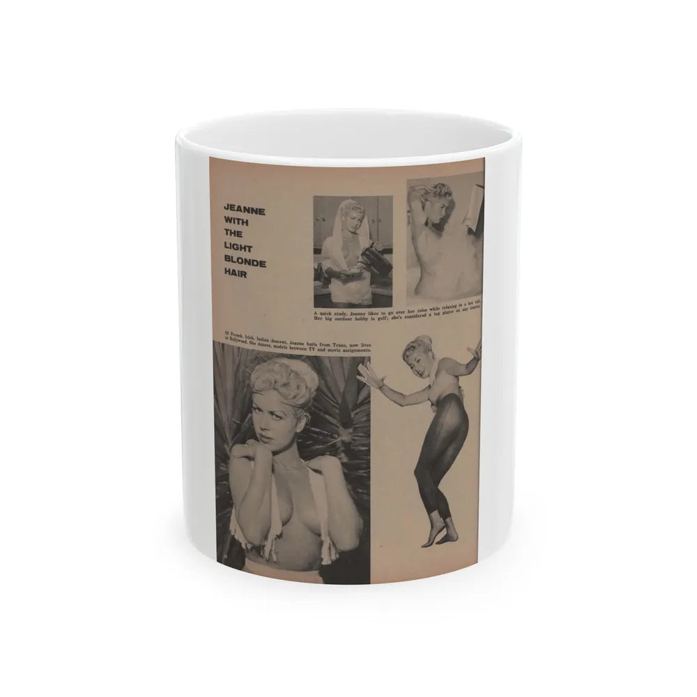 Jeanne Carmen #159 - Pages 38 Pages 3 of 4+4 B&W Photos & 3 Captions from Sir! Mag. April '60 (Vintage Female Icon) White Coffee Mug-11oz-Go Mug Yourself