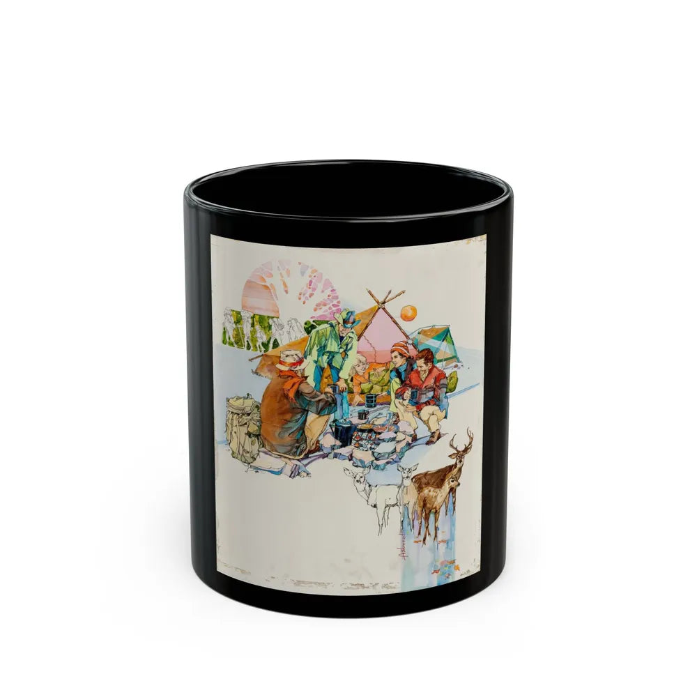 Camping Adventure Illustration - Black Coffee Mug-11oz-Go Mug Yourself