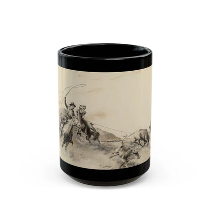 Cowboys Roping Steer - Black Coffee Mug-15oz-Go Mug Yourself