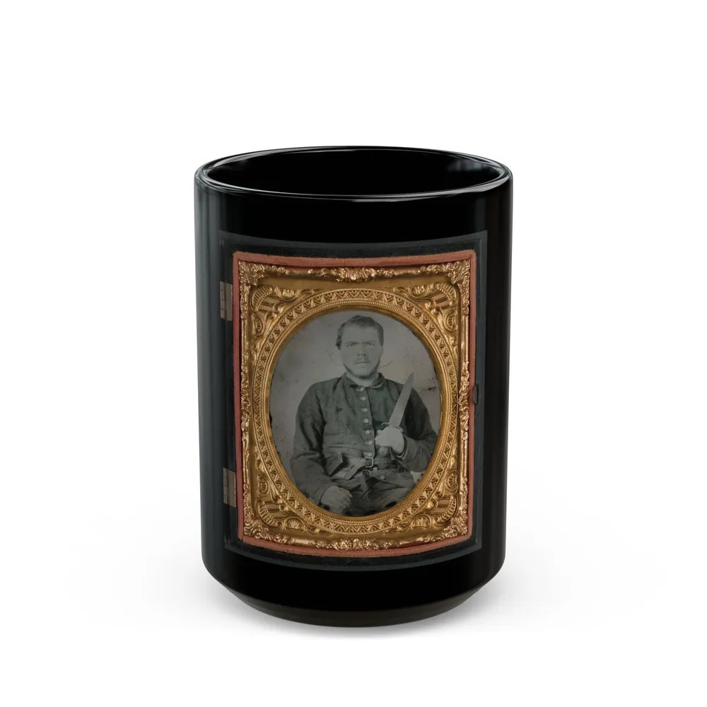 Unidentified Soldier In Georgia Confederate Uniform And Double Roller Belt With Bowie Knife (U.S. Civil War) Black Coffee Mug-15oz-Go Mug Yourself