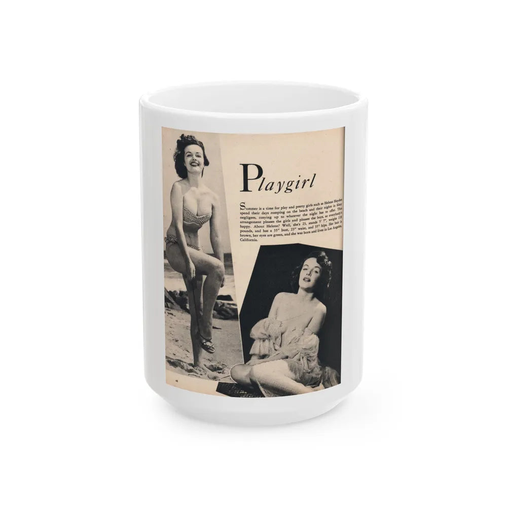 Helene Hayden #01 - 1 Page & 2 B&W Photos from Cover Girls Models Mag. June '54 (Vintage Female Icon) White Coffee Mug-15oz-Go Mug Yourself