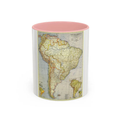 South America (1937) (Map) Accent Coffee Mug-11oz-Pink-Go Mug Yourself