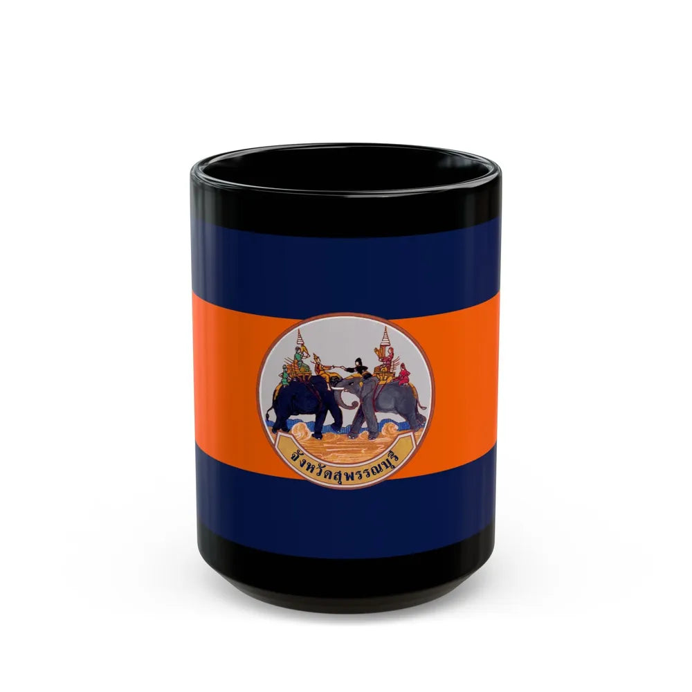 Flag of Suphan Buri Province Thailand - Black Coffee Mug-15oz-Go Mug Yourself