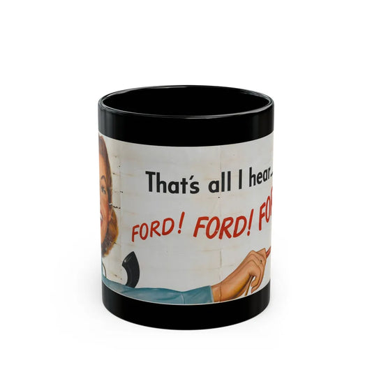 Ford Telephone Advertising Poster (Late 1940s) - Black Coffee Mug-11oz-Go Mug Yourself