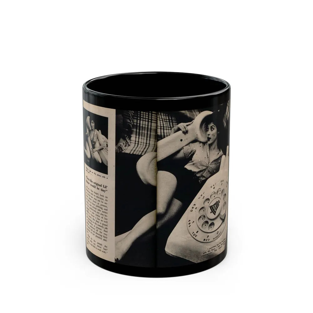 Tina Louise #133 - 2 Pages, 2 B&W Photos, Short Article End & Captions from Foto-rama Digest Mag. May '58 (Vintage Female Icon) Black Coffee Mug-11oz-Go Mug Yourself