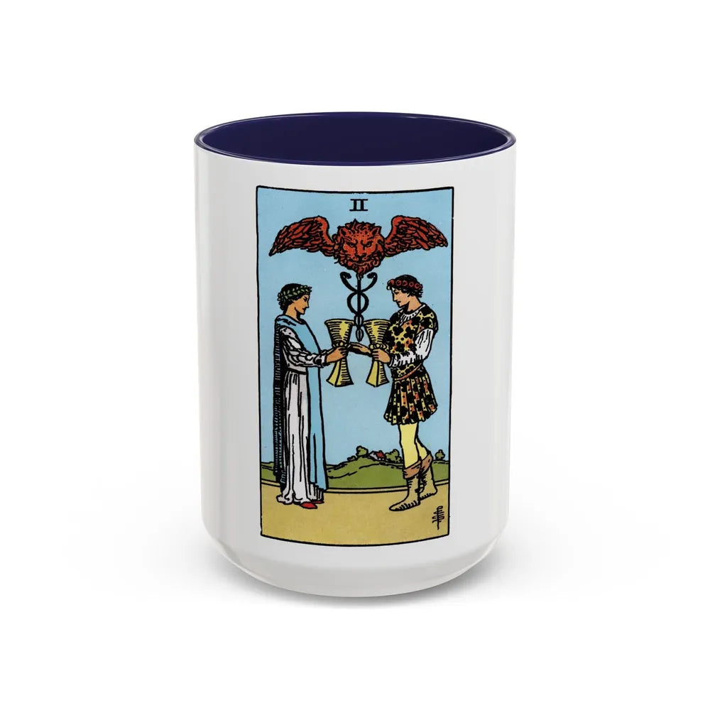 The 2 of Cups (Tarot Card) Accent Coffee Mug-15oz-Navy-Go Mug Yourself