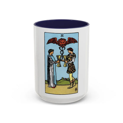 The 2 of Cups (Tarot Card) Accent Coffee Mug-15oz-Navy-Go Mug Yourself