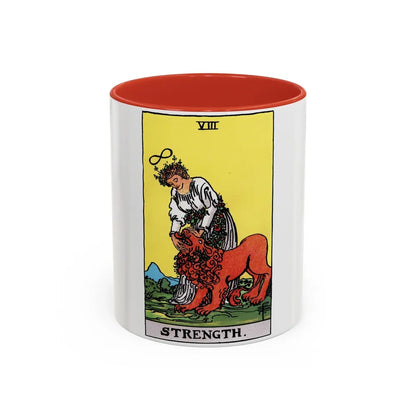 Strength (Tarot Card) Accent Coffee Mug-11oz-Red-Go Mug Yourself