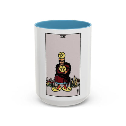 The 4 of Pentacles (Tarot Card) Accent Coffee Mug-15oz-Light Blue-Go Mug Yourself