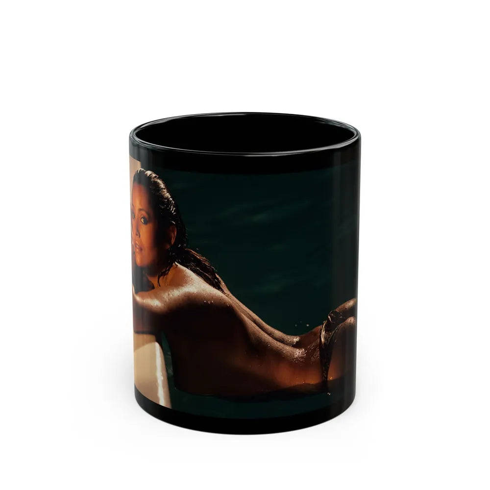 Barbara Carrera #99 (Vintage Female Icon) Black Coffee Mug-11oz-Go Mug Yourself