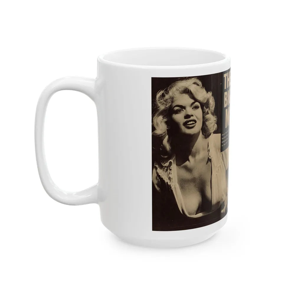 Jayne Mansfield #179 - 2 Pages, 3 B&W Photos & Caption from Glance Mag. August '59 (Vintage Female Icon) White Coffee Mug-Go Mug Yourself