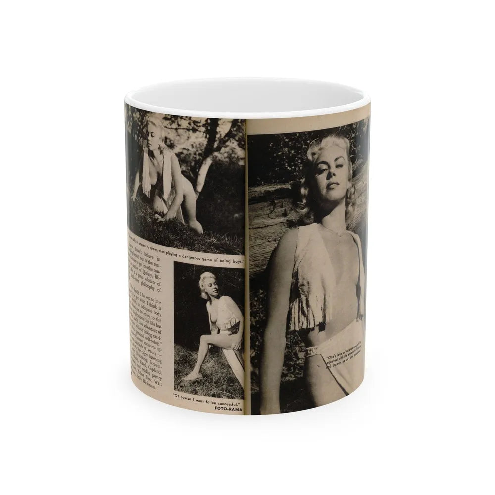 Jeanne Carmen #202 - Pages 28 & 29 Pages 7 & 8 of 8+3 B&W Photos, Captions & Short Article End from Foto-rama Digest Mag. Sept. '58 (Vintage Female Icon) White Coffee Mug-11oz-Go Mug Yourself