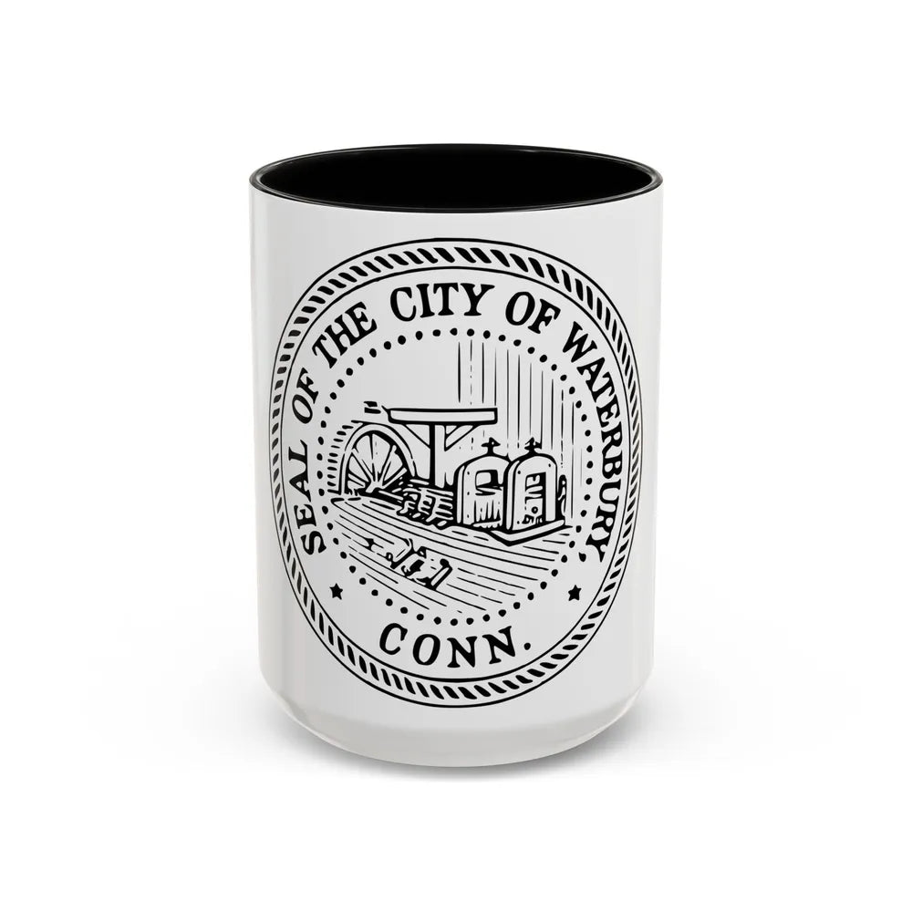 Seal of Waterbury Connecticut - Accent Coffee Mug-15oz-Black-Go Mug Yourself