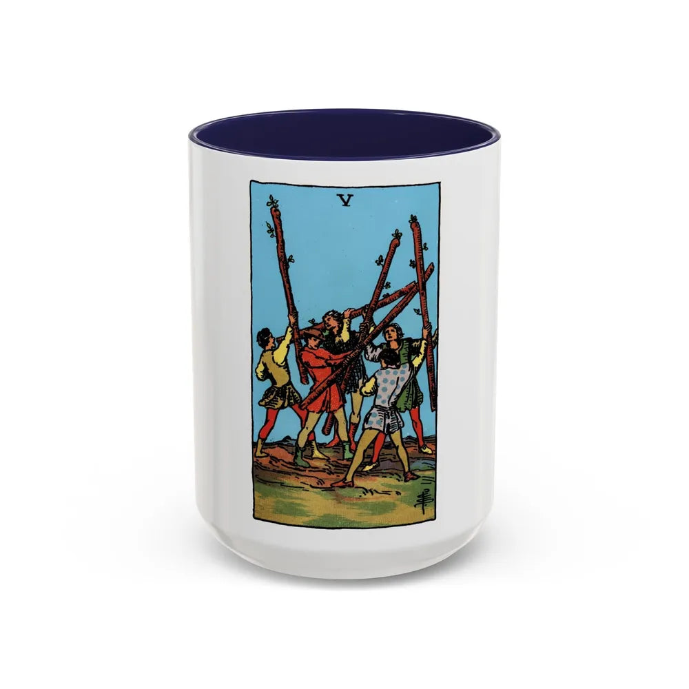 The 5 of Wands (Tarot Card) Accent Coffee Mug-15oz-Navy-Go Mug Yourself