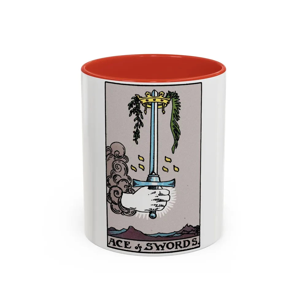 The Ace of Swords (Tarot Card) Accent Coffee Mug-11oz-Red-Go Mug Yourself