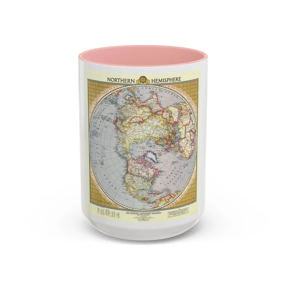 Northern Hemisphere (1946) (Map) Accent Coffee Mug-15oz-Pink-Go Mug Yourself