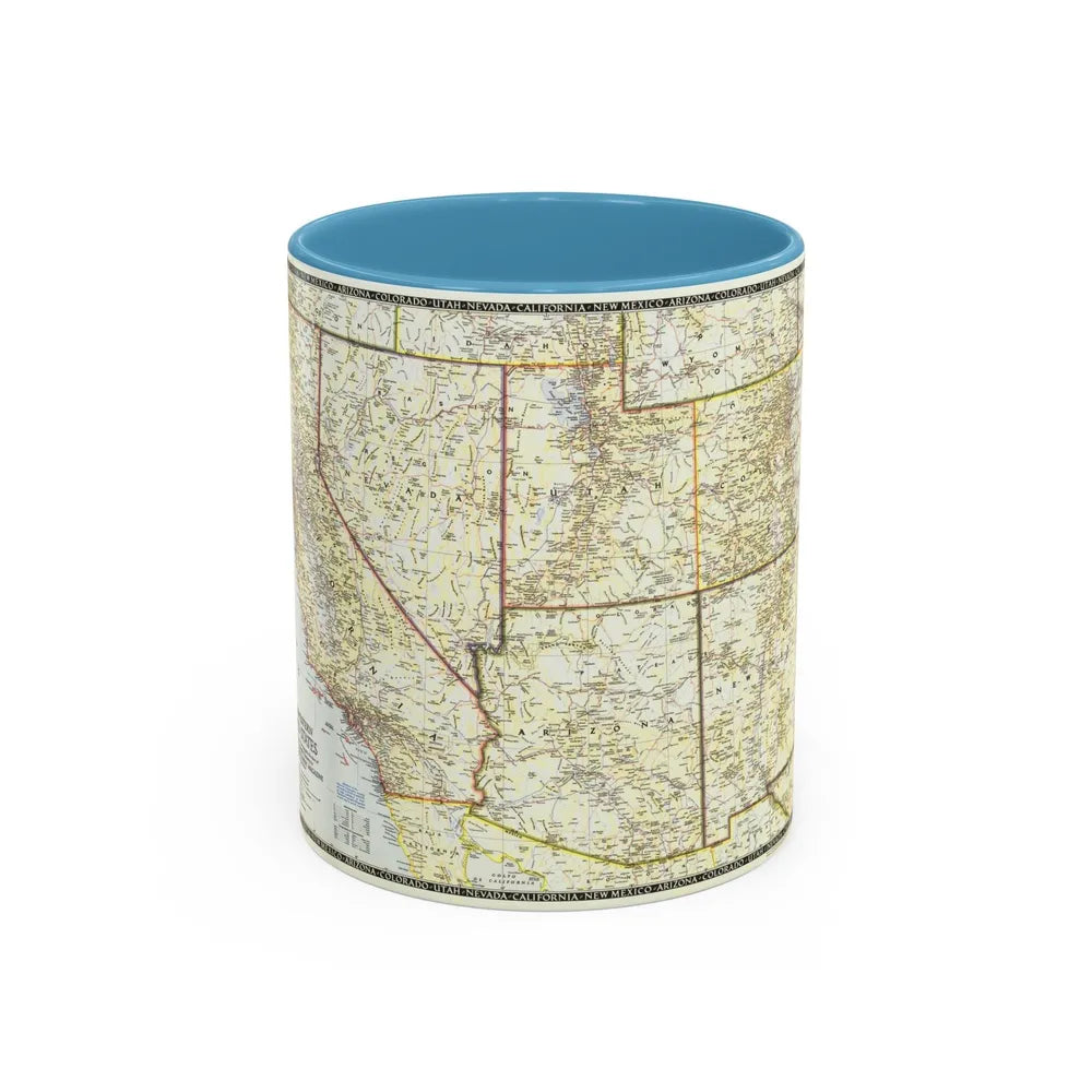 USA - Southwestern (1948) (Map) Accent Coffee Mug-11oz-Light Blue-Go Mug Yourself