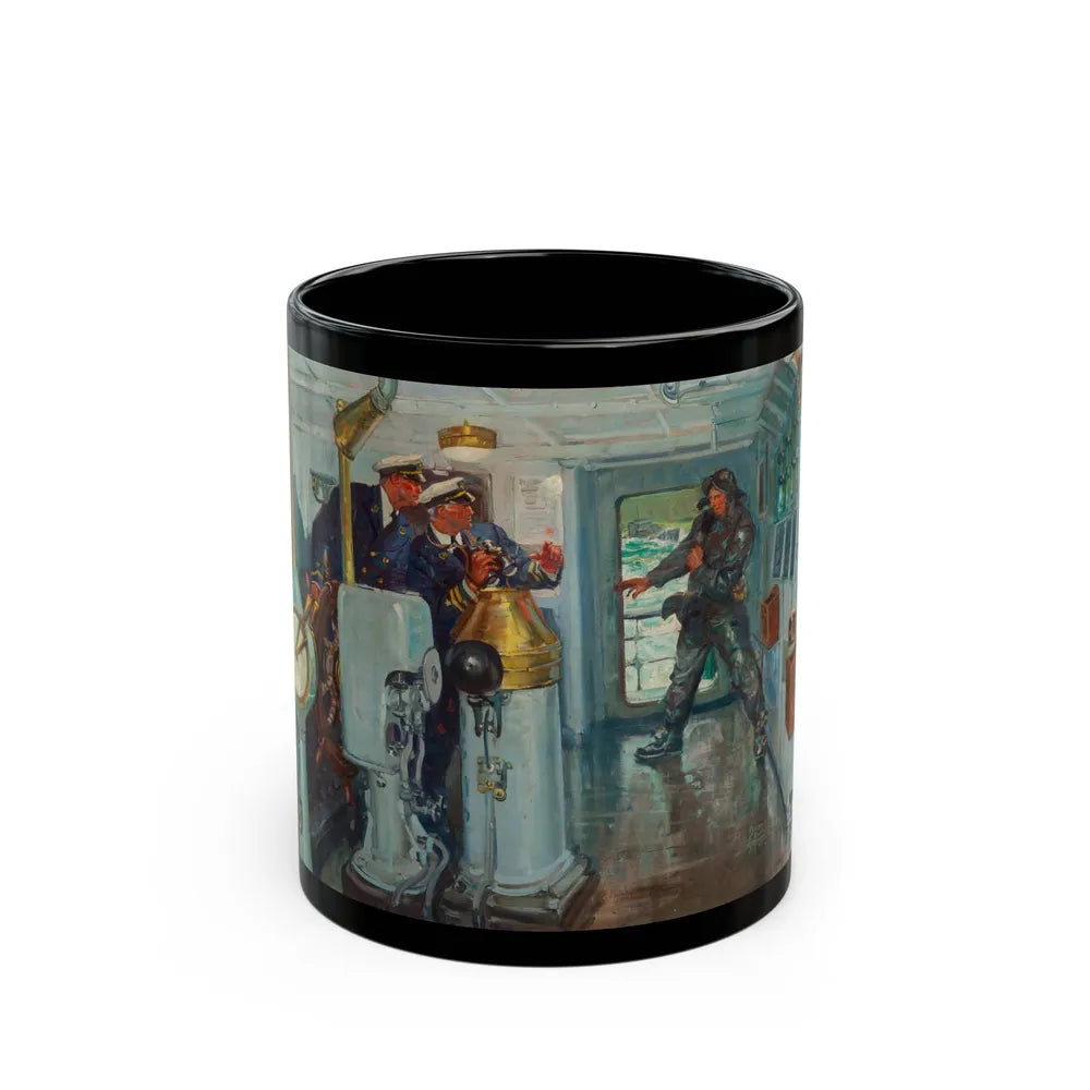 Confrontation at Sea, magazine story illustration, 1942 - Black Coffee Mug-11oz-Go Mug Yourself