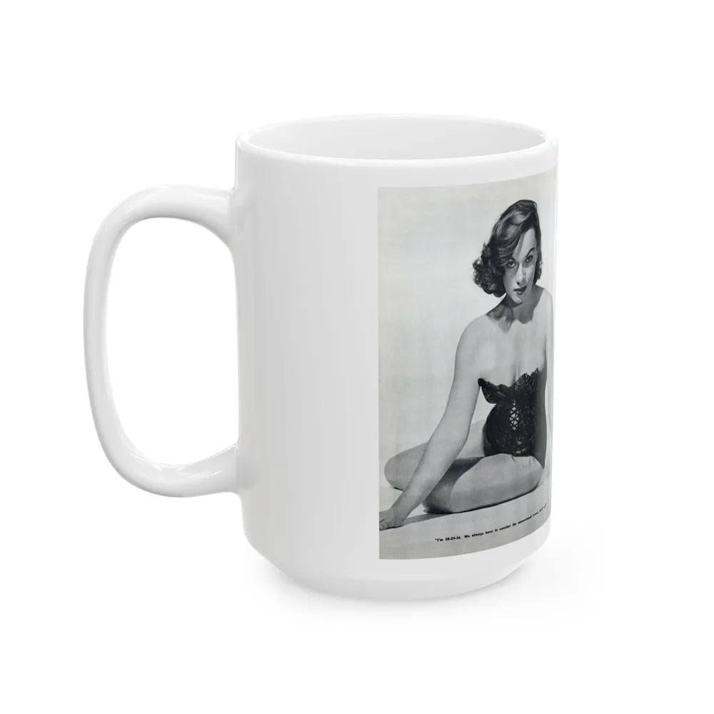 Dawn Richard #38 - [Pages 24 & 25] Including Pages 3 & 4 of 6 with, 4 Photos B&W & Caption from Bachelor Mag. Nov. '57 (Vintage Female Icon) White Coffee Mug-Go Mug Yourself