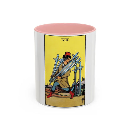 The 7 of Swords (Tarot Card) Accent Coffee Mug-11oz-Pink-Go Mug Yourself