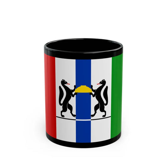 Flag of Novosibirsk Oblast Russia - Black Coffee Mug-11oz-Go Mug Yourself