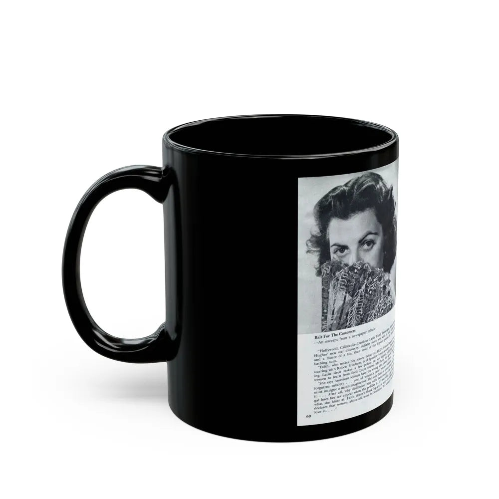 Faith Domergue #228 - [Pages 60 & 61] Pages 3 & 4 of 14+1 B&W Photo & Long Article on her from Pageant Digest Mag. April '51 (Vintage Female Icon) Black Coffee Mug-Go Mug Yourself