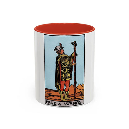 The Page of Wands (Tarot Card) Accent Coffee Mug-11oz-Red-Go Mug Yourself