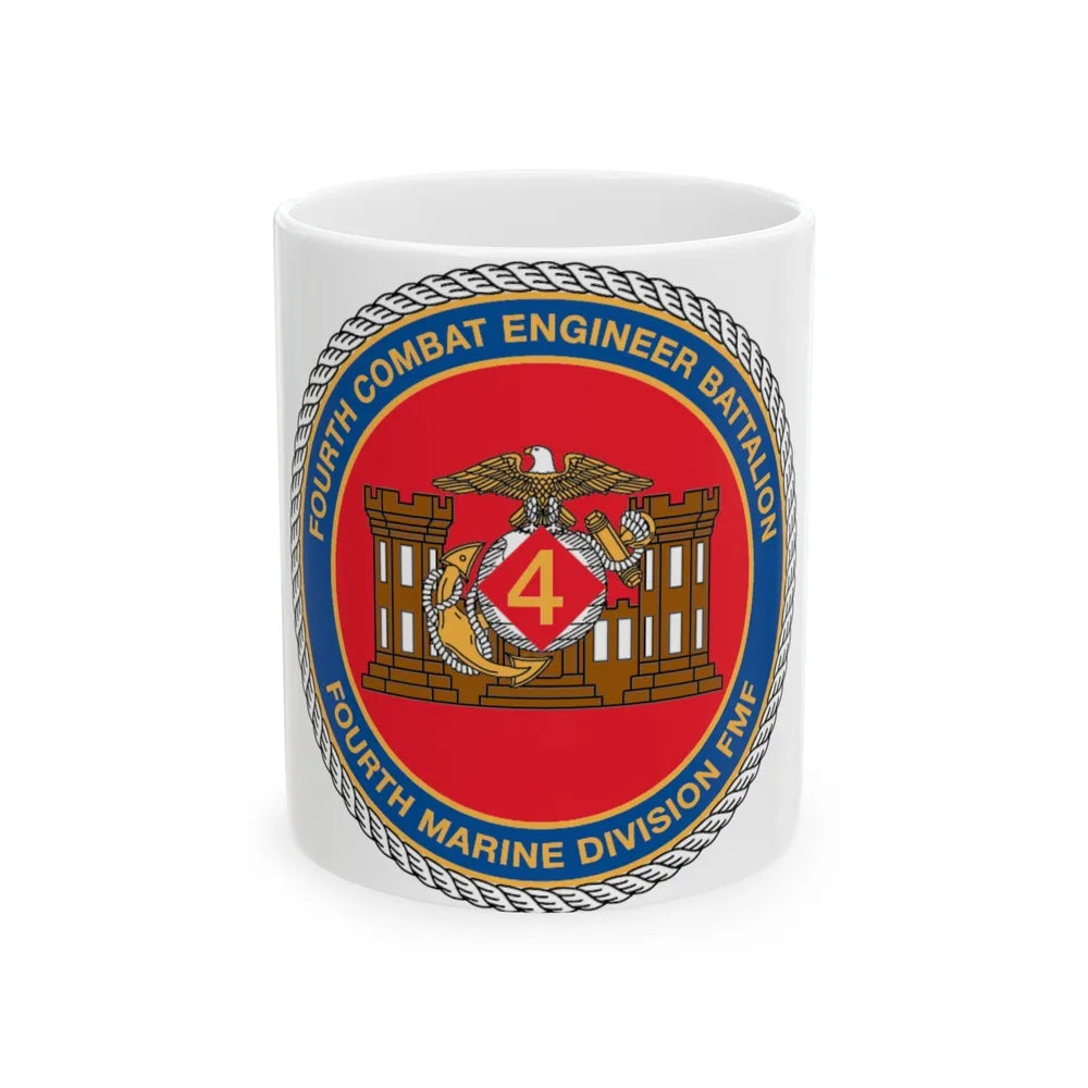 4th CE Bn 4th Mar Div (USMC) White Coffee Mug-11oz-Go Mug Yourself