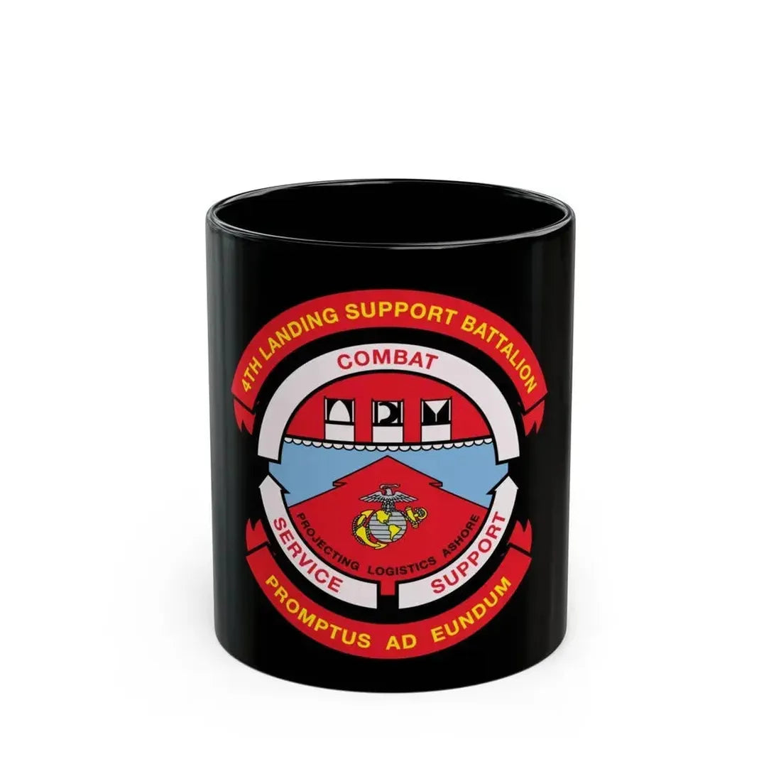 4th Landing Support Battalion Promptus Ad Eundum (USMC) Black Coffee Mug 11oz - Go Mug Yourself