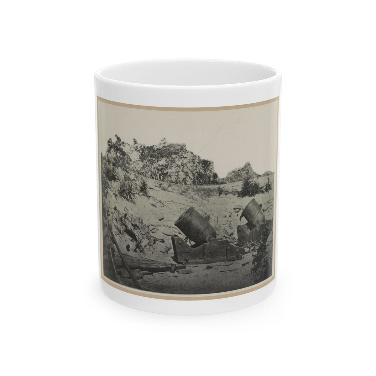 Two Trench Mortars Behind Sandbagged Barricade (U.S. Civil War) White Coffee Mug