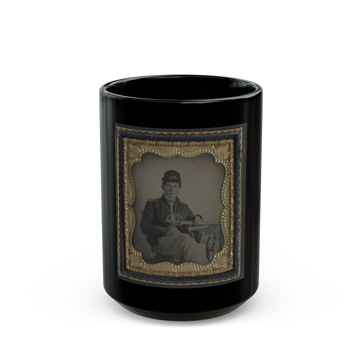 Unidentified Cavalry Soldier In Union Shell Jacket And Forage Cap With 1840 Cavalry Saber (U.S. Civil War) Black Coffee Mug