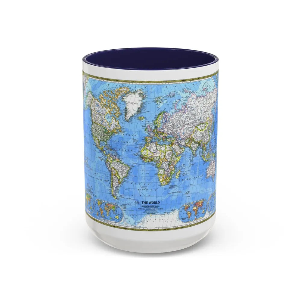 World Map (1981) (Map) Accent Coffee Mug-15oz-Navy-Go Mug Yourself