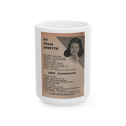 Janette Scott #59 - Life Story+Glamour Photos #38 Fans Star Library - Smaller Face Shot & All About Janette (Vintage Female Icon) White Coffee Mug-15oz-Go Mug Yourself