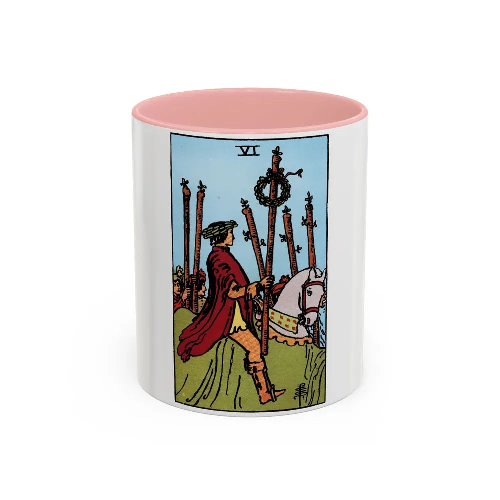 The 6 of Wands (Tarot Card) Accent Coffee Mug-11oz-Pink-Go Mug Yourself