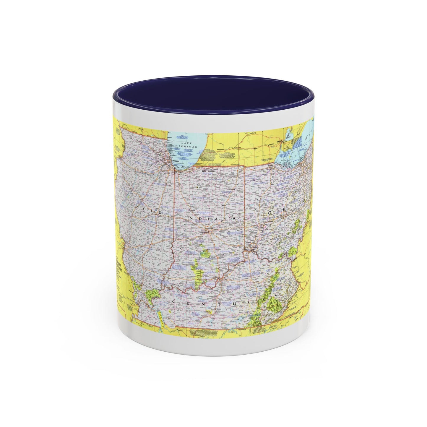 USA - Illinois, Indiana, Ohio, Kentucky 1 (1977) (Map) Accent Coffee Mug