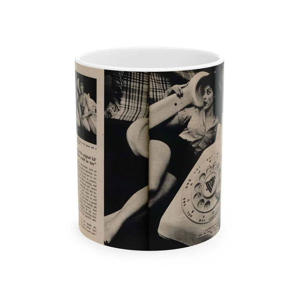 Tina Louise #133 - 2 Pages, 2 B&W Photos, Short Article End & Captions from Foto-rama Digest Mag. May '58 (Vintage Female Icon) White Coffee Mug-11oz-Go Mug Yourself