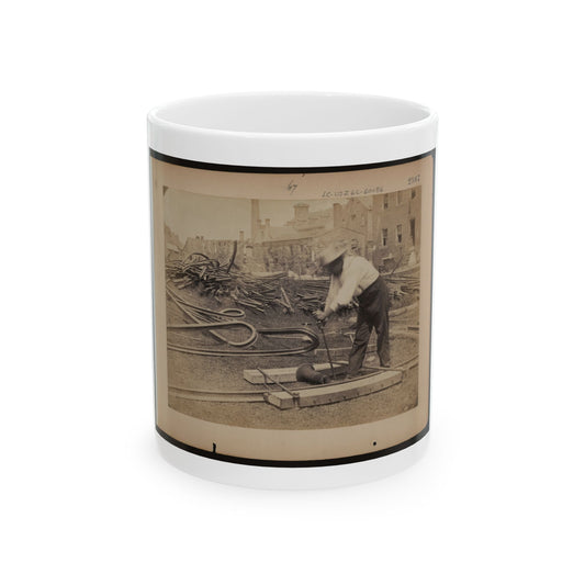 Railroad Construction Worker Straightening Track; Pile Of Twisted Rails In Background. 1862-63 (U.S. Civil War) White Coffee Mug