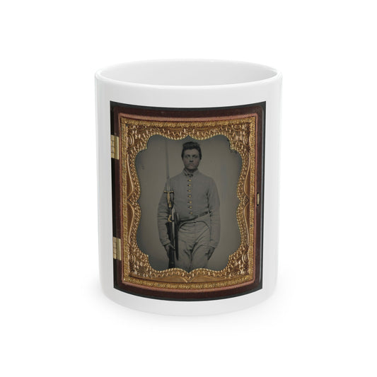 Private Parris P. Casey Of Company I,  Cherokee Rangers,  19th Alabama Infantry Regiment, With Bayoneted Musket (U.S. Civil War) White Coffee Mug