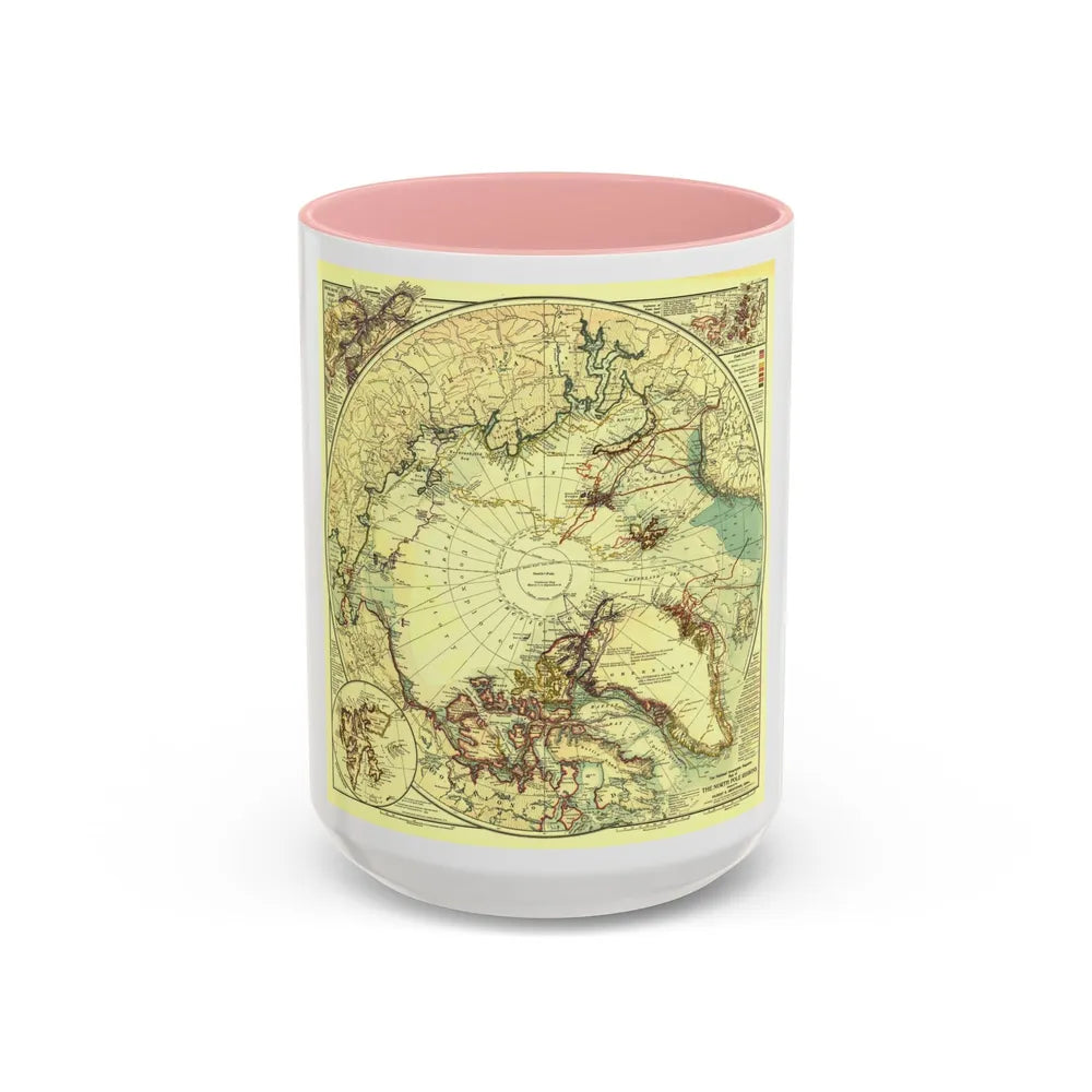 North Pole (1907) (Map) Accent Coffee Mug-15oz-Pink-Go Mug Yourself