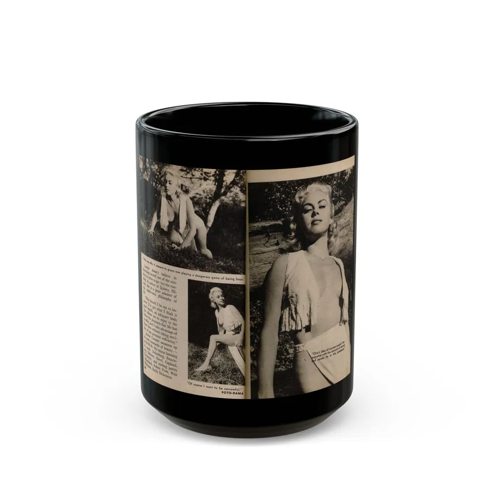 Jeanne Carmen #202 - Pages 28 & 29 Pages 7 & 8 of 8+3 B&W Photos, Captions & Short Article End from Foto-rama Digest Mag. Sept. '58 (Vintage Female Icon) Black Coffee Mug-15oz-Go Mug Yourself