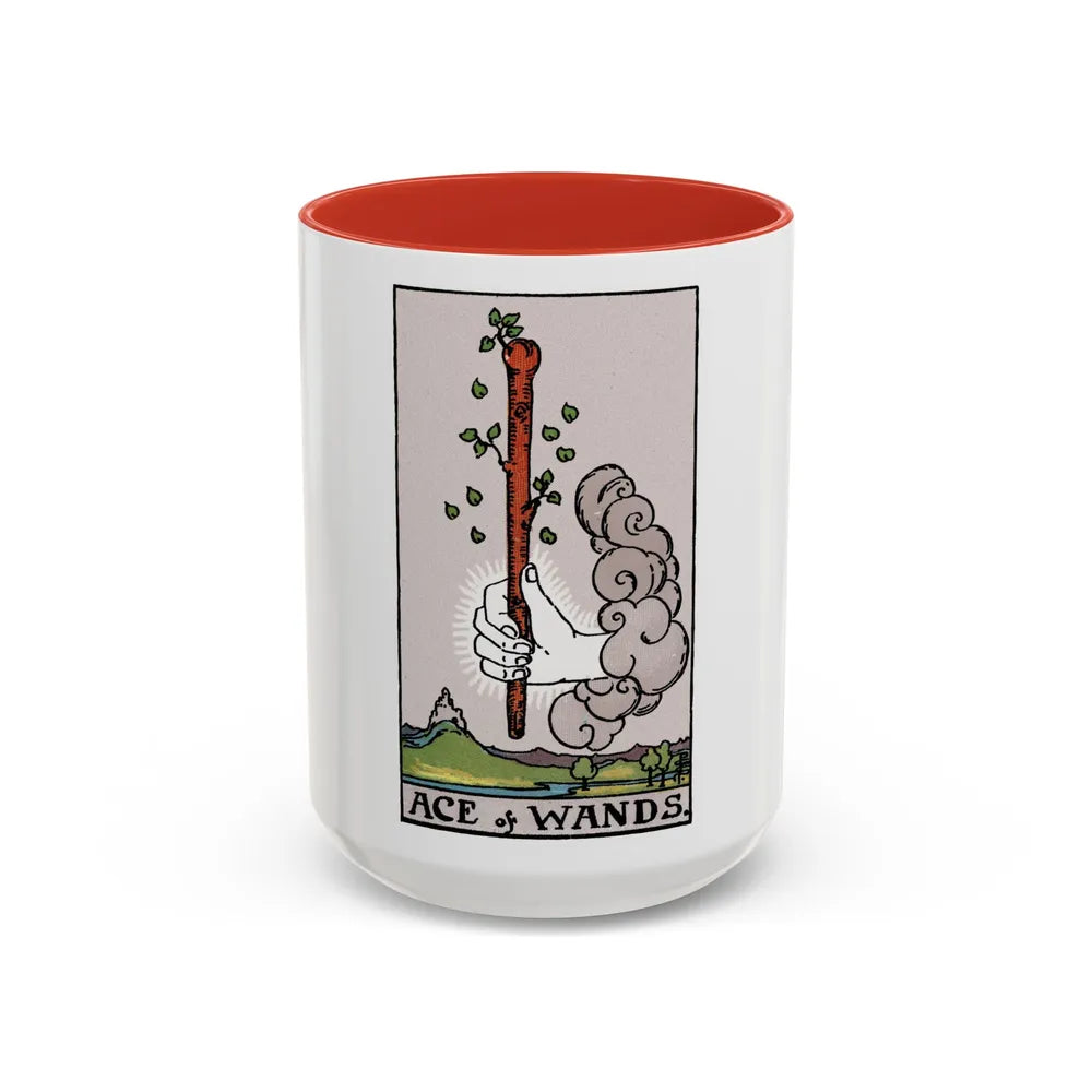 The Ace of Wands (Tarot Card) Accent Coffee Mug-15oz-Red-Go Mug Yourself